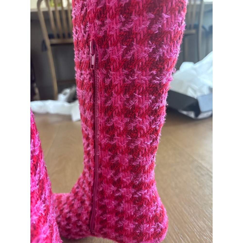 Betsey Johnson Maxxine Pink Houndstooth Tweed Tall Kitten Heel Boots Size 8M - Picture 4 of 10